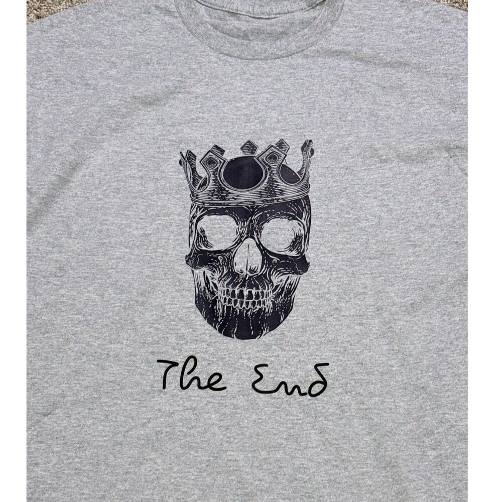 THE END Streetwear Skull Crown Graphic T-Shirt Gray Mens Size XL NWOT